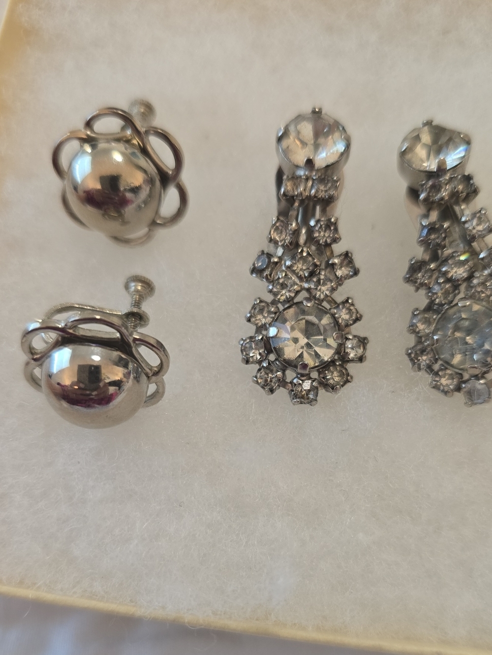 Vintage Silver Crystal Clip Drop Earrings with Matching Silver Ball Scew On.